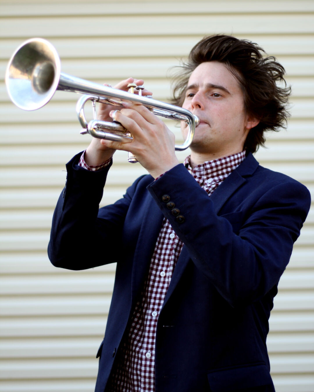 Sam Nester playing trumpet.